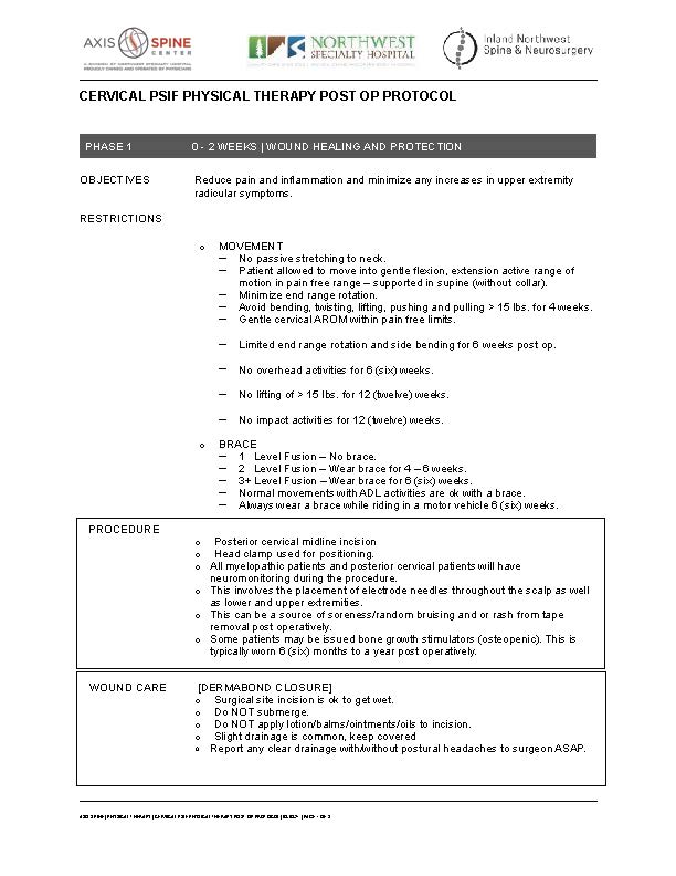 PSIF CERVICAL FUSION PHYSICAL THERAPY POST OP PROTOCOL