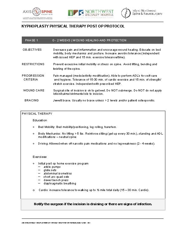 KYPHOPLASTY PHYSICAL THERAPY POST OP PROTOCOL